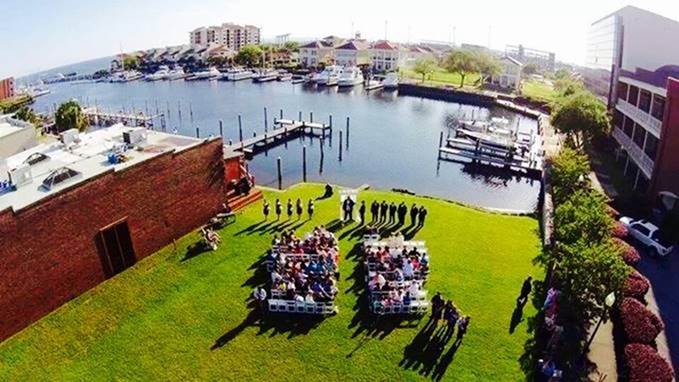 Bird's Eye View of scenic view downtown Pensacola during Wedding Ceremony