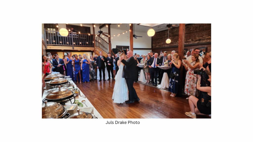 Near Pensacola at Palafox Wharf Waterfront first dance with Dad and bridesmaids in sapphire blue gowns with blue cuffs on hi boys https://617palafoxwharf.com/ https://lakefrontacres.com/
Photo by Juls Drake Photo https://www.julsdrake.com/work/
