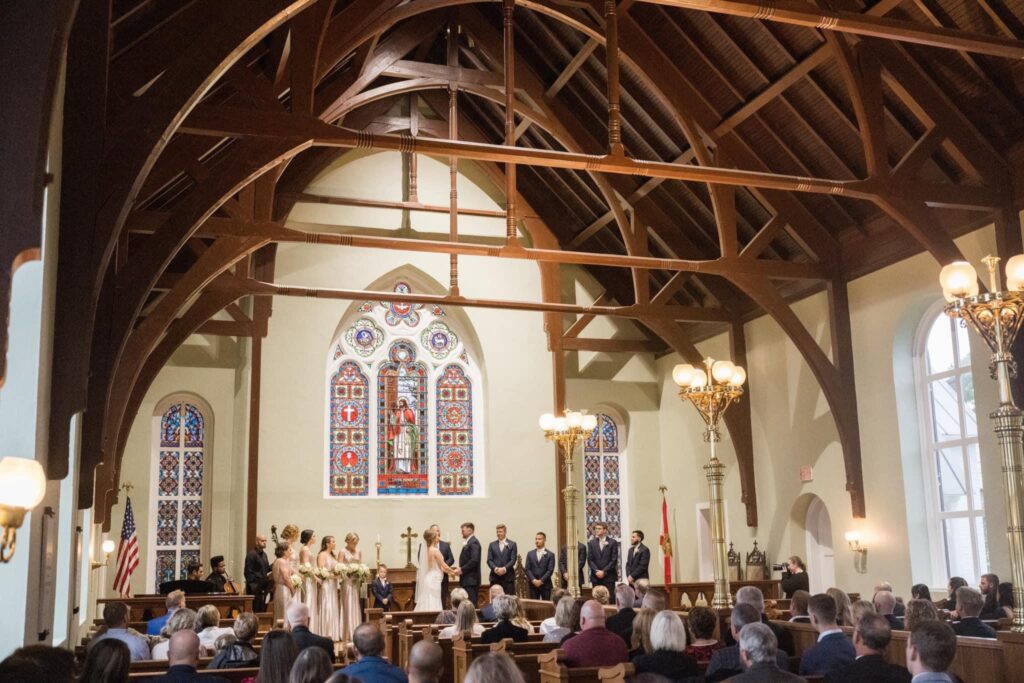 In Pensacola Florida Old Christ Church with Bridemaids in earthy neutral tones holding lush greenery with white florals for bouquets http://www.sunnysidefarm.net/
https://617palafoxwharf.com/
