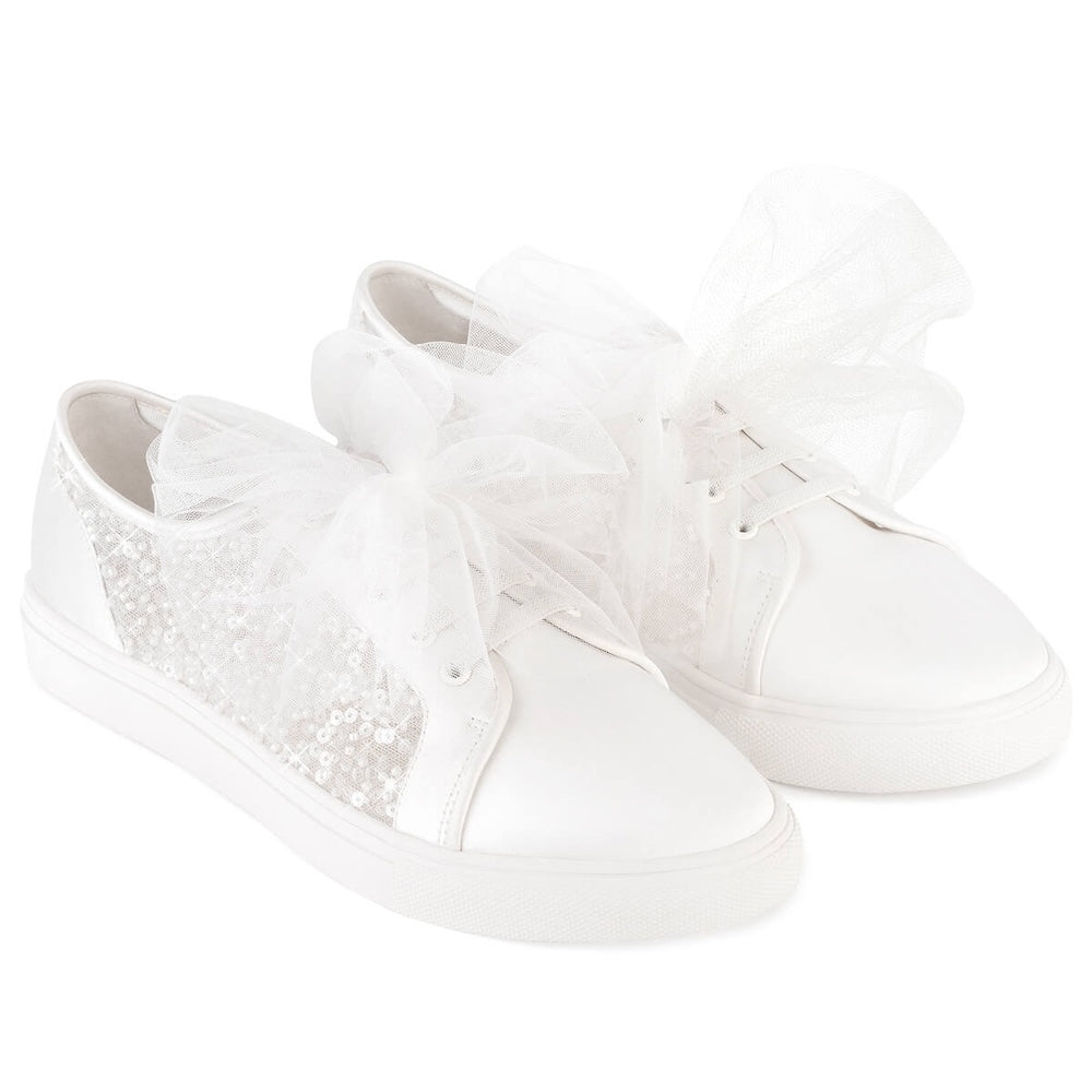 Isadora Bridal Sneakers with Beads and Removable Tulle Bow