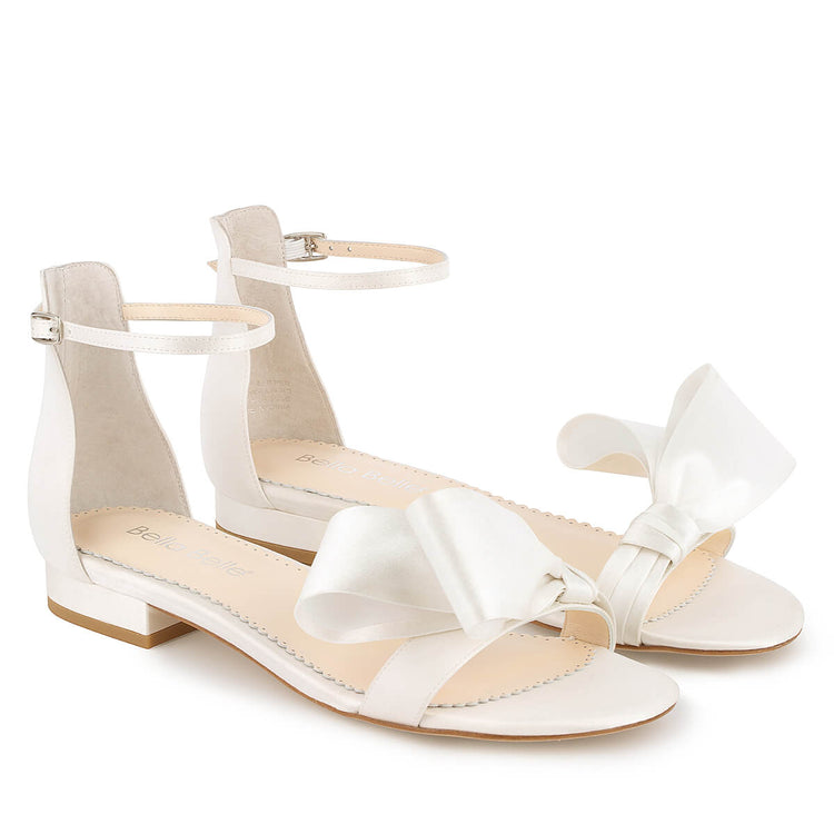 Zora Ankle Strap Open Tow Flats with asymmetric Bow