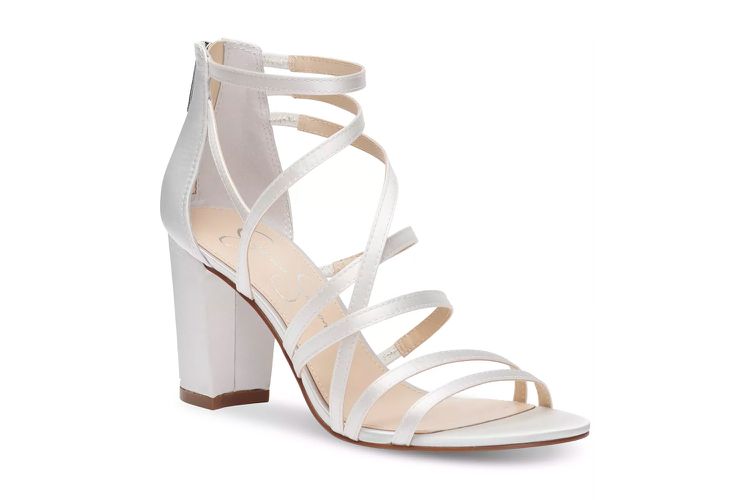 Destin and Pensacola event wedding venue showing Jessica Simpson Stassey Heels with block heel and very strappy white bridal shoe