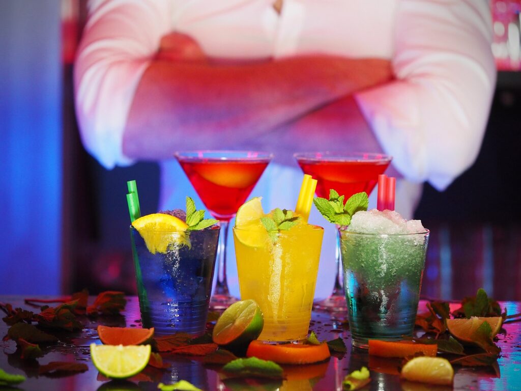 Bartender with 3 drinks