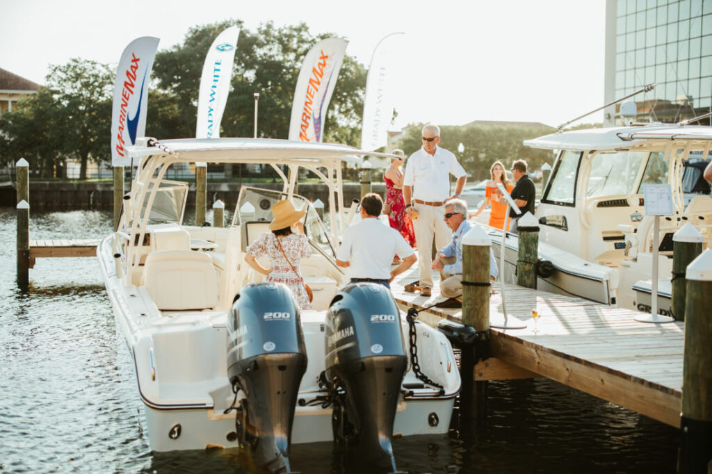 Max Marine and Grady White brought a few boats for guests to explore while enjoying the scenic waterfront downtown Pensacola at Palafox Wharf Waterfront near Destin