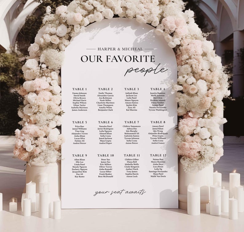 Seating Assignments with White Florals