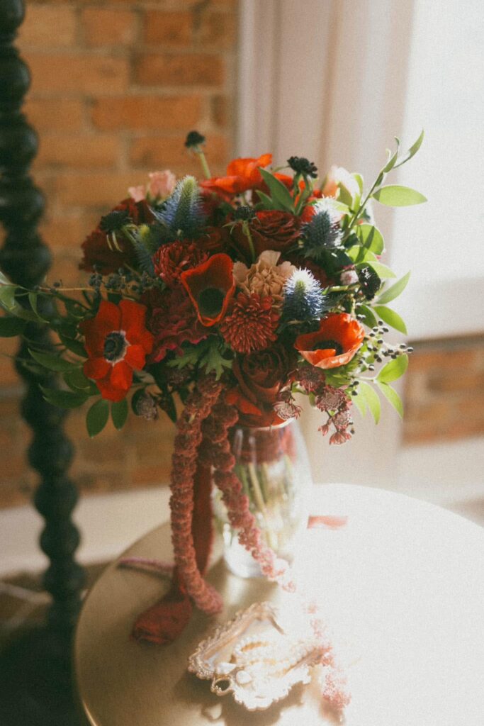 Florist, Aidan's stunning floral arrangement for Cate's boutique on Wedding Day