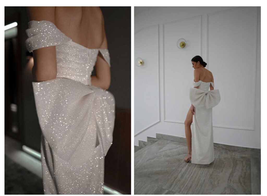 Have Fun Near Pensacola Wedding Venue posting a completely sparkly wedding dress which is perfect for a glamorous evening wedding.  Plus a statement bow on the back.