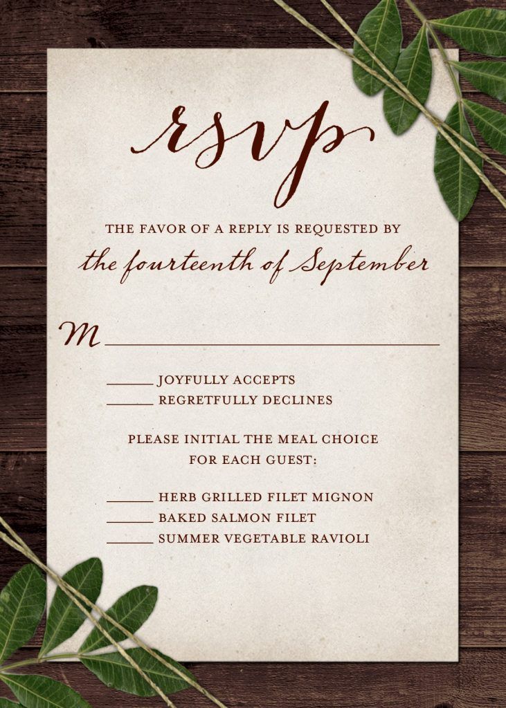 Pensacola Wedding Venues and in particular Palafox Wharf Waterfront Wedding Venue here is a photo of an RSVP on brown wood table with accepts and declines and a choice of one meal