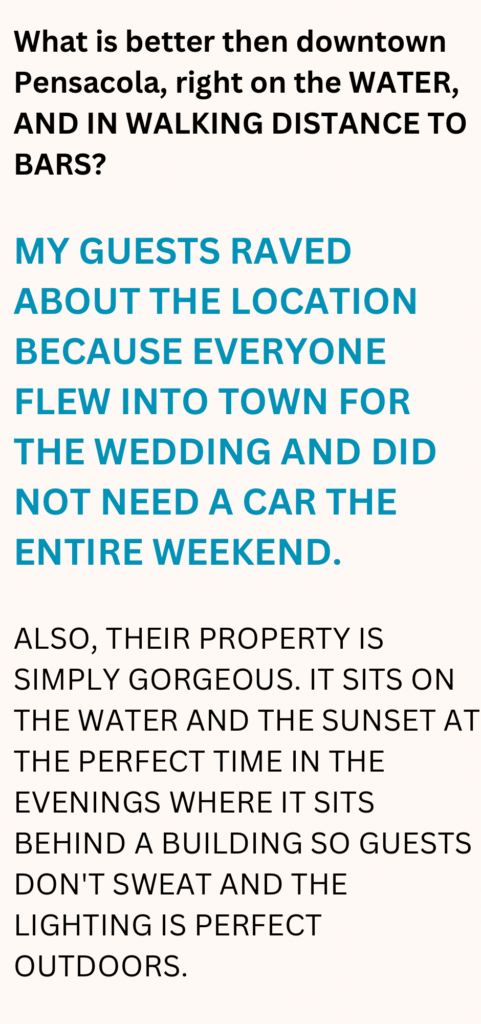 Destination wedding testimonial of bride Saying guests raved about the location