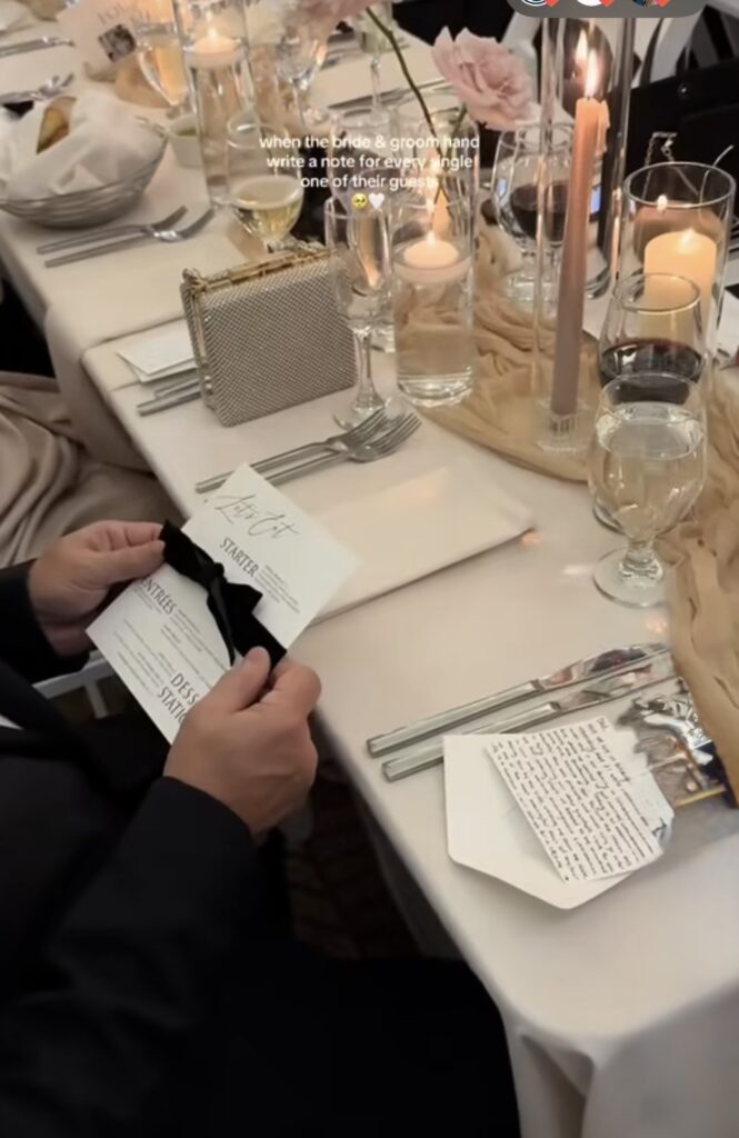 Carrots + Cake photo showing individual hand written messages to each wedding guest in this Best Wedding Dates for 2026: Perfect Days to Say “I Do” in Pensacola