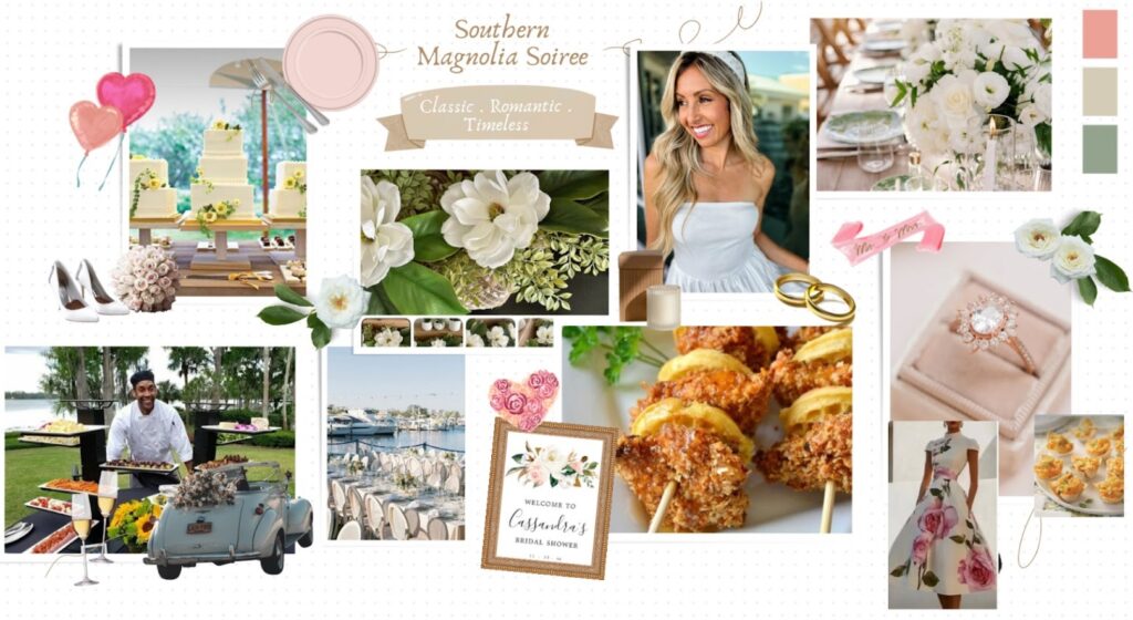 Southern Magnolia Soiree bridal shower theme at Palafox Wharf Waterfront, one of the top Pensacola wedding venues.
