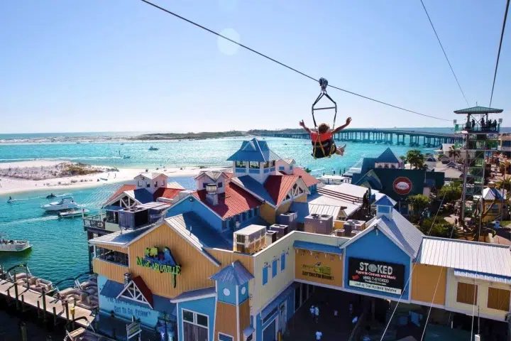 zip line over shops for a super experience for the brave after taking a look at palafox wharf waterfront wedding venue in pensacola fl