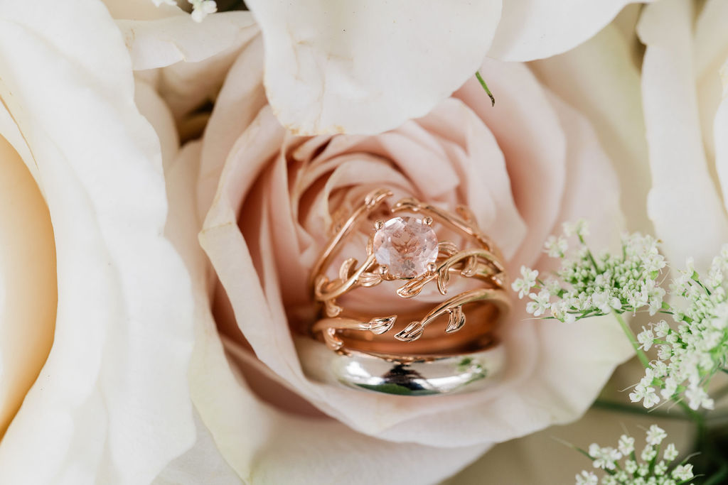 family owned wedding venue with couple's wedding rings