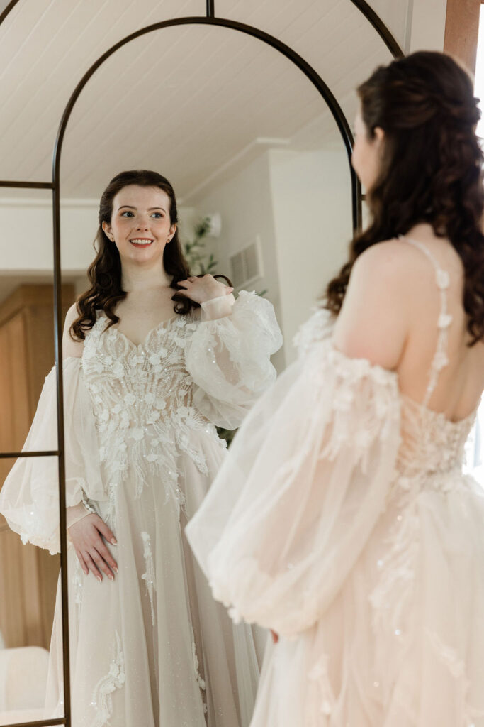 wedding venues near me with bride in front mirror