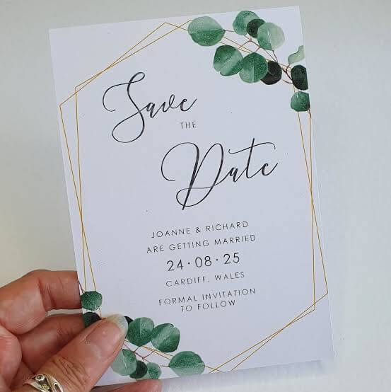 Wedding Save the Dates: 15 Expert Tips Every Engaged Couple Should Know Before Mailing Them 5 Modern Save the Date card with greenery design